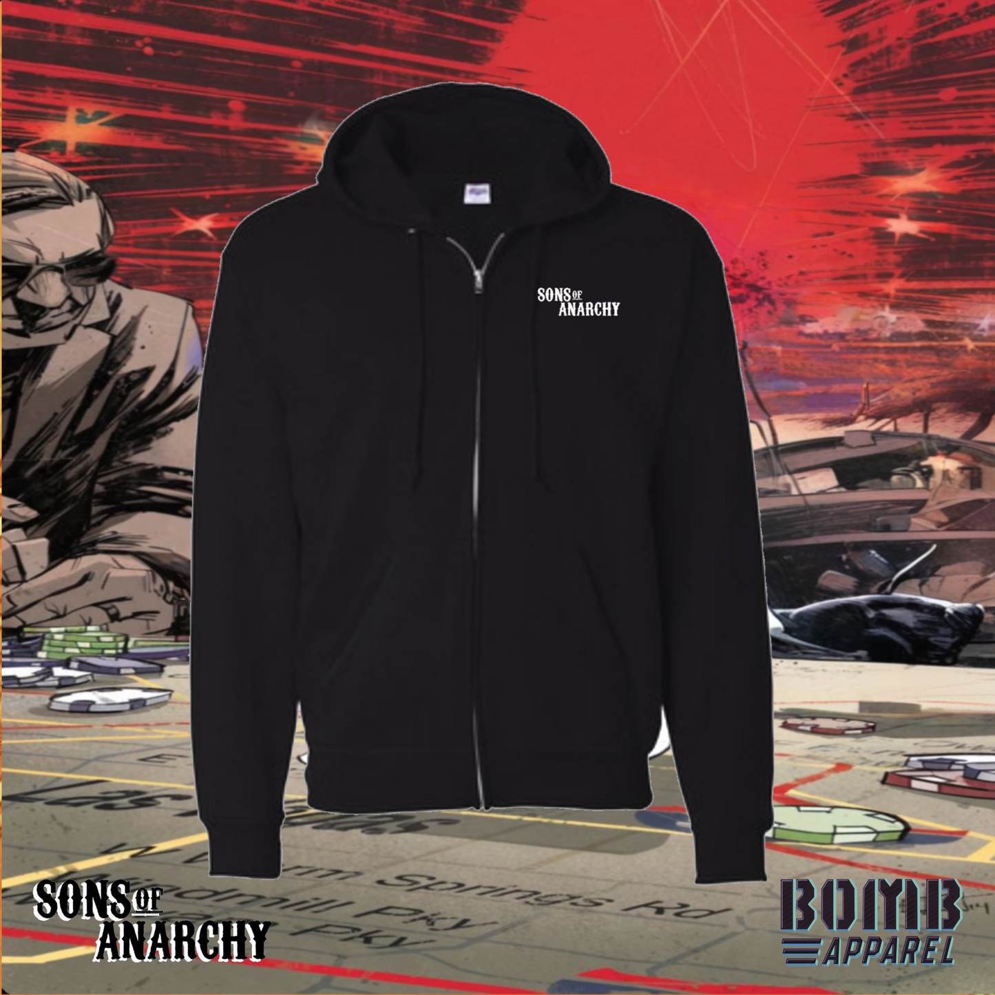 Sons Of Anarchy Crew (Bobby) Fleece Zip-Up Hoodie by Bomb Apparel™