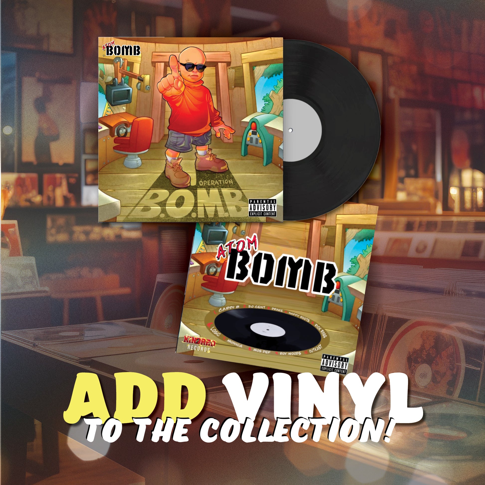 Rapper Atom Bomb, Operation: Bomb vinyl recording provides excellent sound quality in a collectors item thats sure to provide some of the best music available for  purchase. Shop Bomb Apparel now and add to your song collection today.