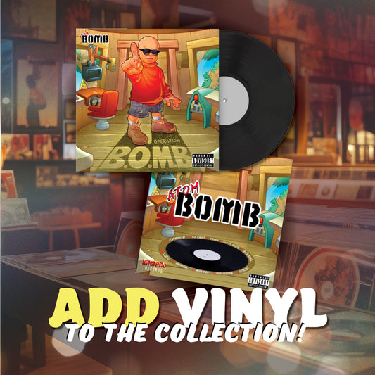 Rapper Atom Bomb, Operation: Bomb vinyl recording provides excellent sound quality in a collectors item thats sure to provide some of the best music available for  purchase. Shop Bomb Apparel now and add to your song collection today.