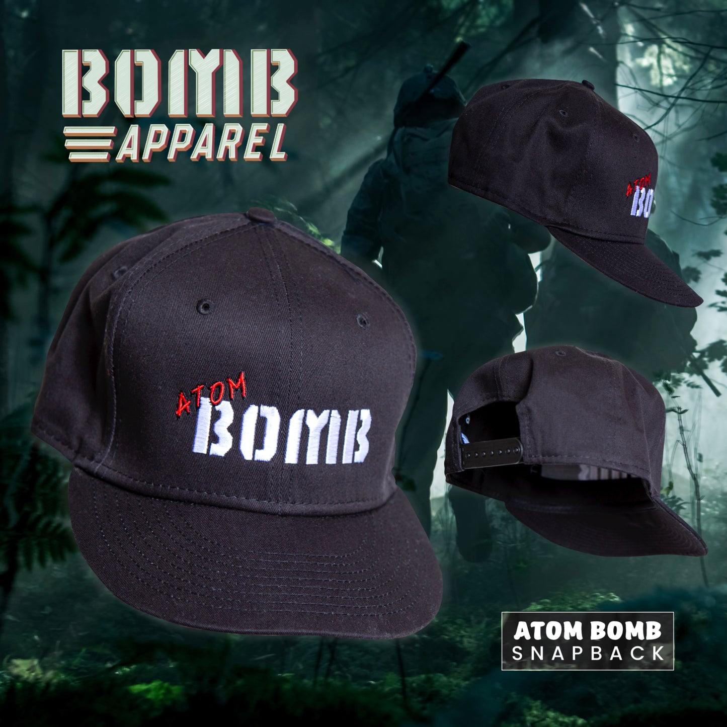 The Atom Bomb 9FIFTY Snapback features an embroidered Atom Bomb logo at the front panels and a snapback closure at the rear. Additional details include a pivot knit fabrication and a solid Black colorway.
RAPPER ATOM BOMB OFFICIAL GEAR - The iconic Atom Bomb brand is embroidered at the front