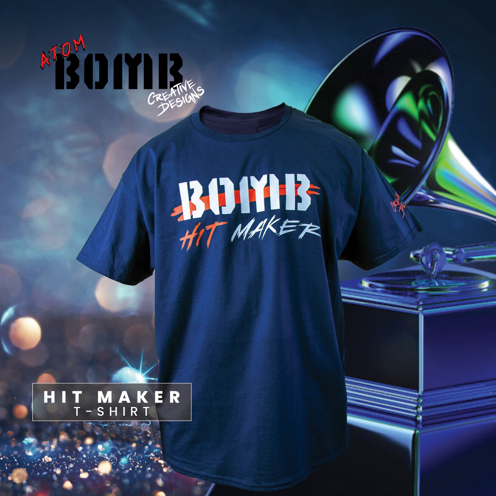 The Hit Maker men's short-sleeve t-shirt by Rapper Atom Bomb delivers the cut and quality you look for in a classic crewneck tee. Details like a lay-flat collar and shoulder-to-shoulder taping are standard in a men's t-shirt designed to last. Printed across the chest is the word "Bomb" and the words "Hit Maker" brought to us by recording artist Atom Bomb. Crafted from sturdy cotton
