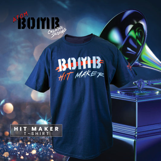 The Hit Maker men's short-sleeve t-shirt by Rapper Atom Bomb delivers the cut and quality you look for in a classic crewneck tee. Details like a lay-flat collar and shoulder-to-shoulder taping are standard in a men's t-shirt designed to last. Printed across the chest is the word "Bomb" and the words "Hit Maker" brought to us by recording artist Atom Bomb. Crafted from sturdy cotton